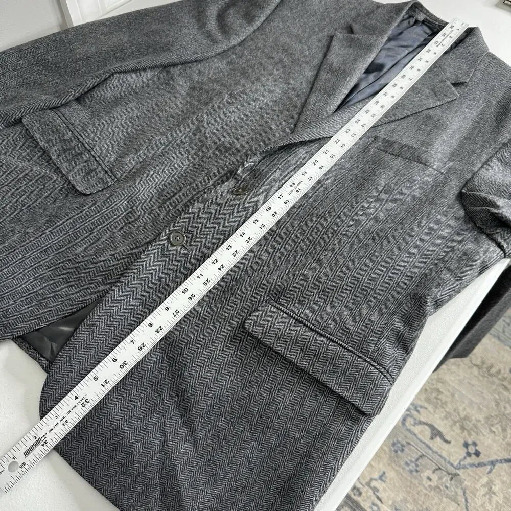 Lauren Ralph Lauren‎ Herringbone Blazer Mens 46R Wool Cashmere Gray Old Money